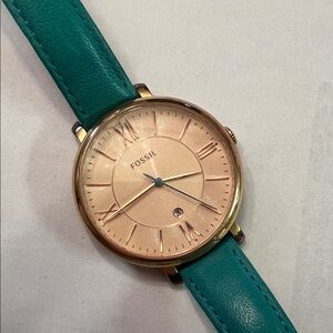 Fossil Gold Dial with Teal Strap Watch